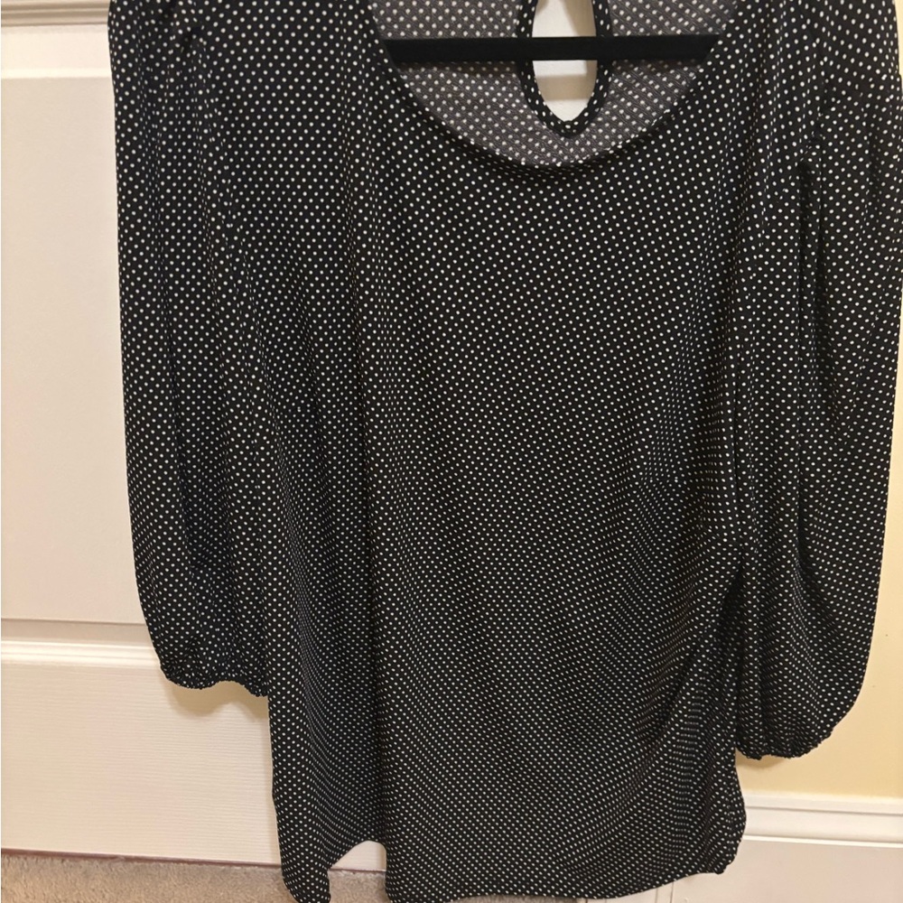 Adrianna Papell Black and White Polka Dot Long Sleeve Top